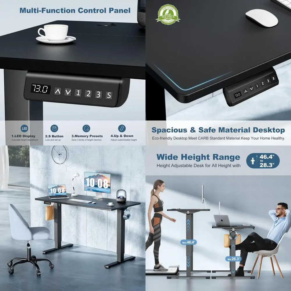 

Large 63 Height-Adjustable Electric Desk, Sit-Stand Workstation, Home Office & Gaming, Memory Presets, Black