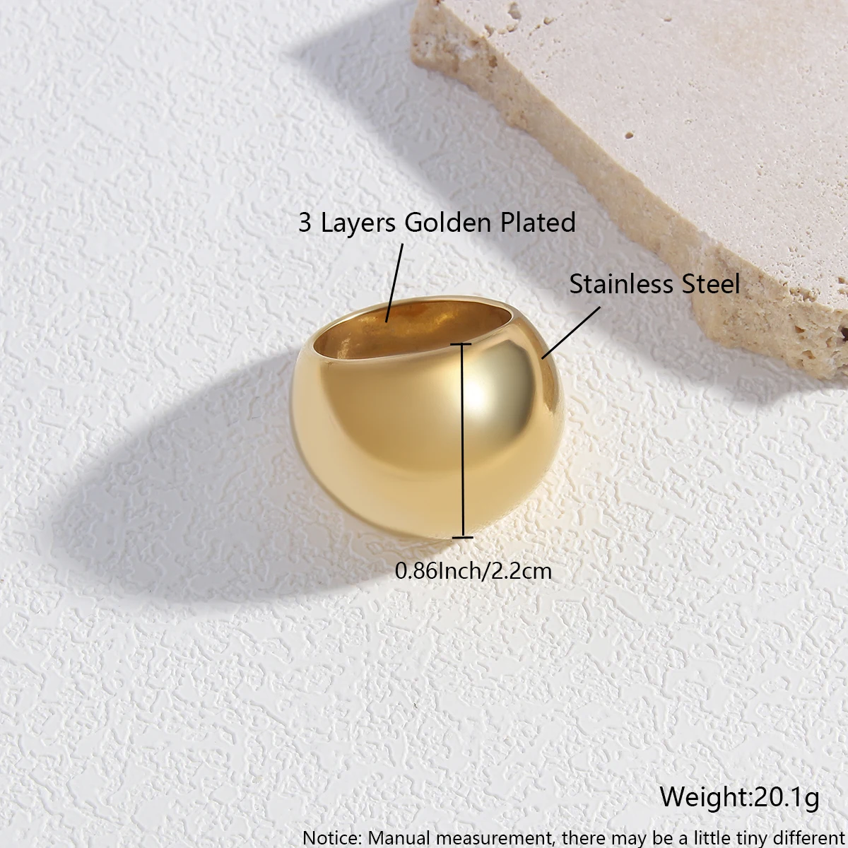 Stainless Steel Chunky Dome Ring Gold Color Statement Minimalism Smooth Ball Rings For Women Men Non-fading Jewelry Party Gifts