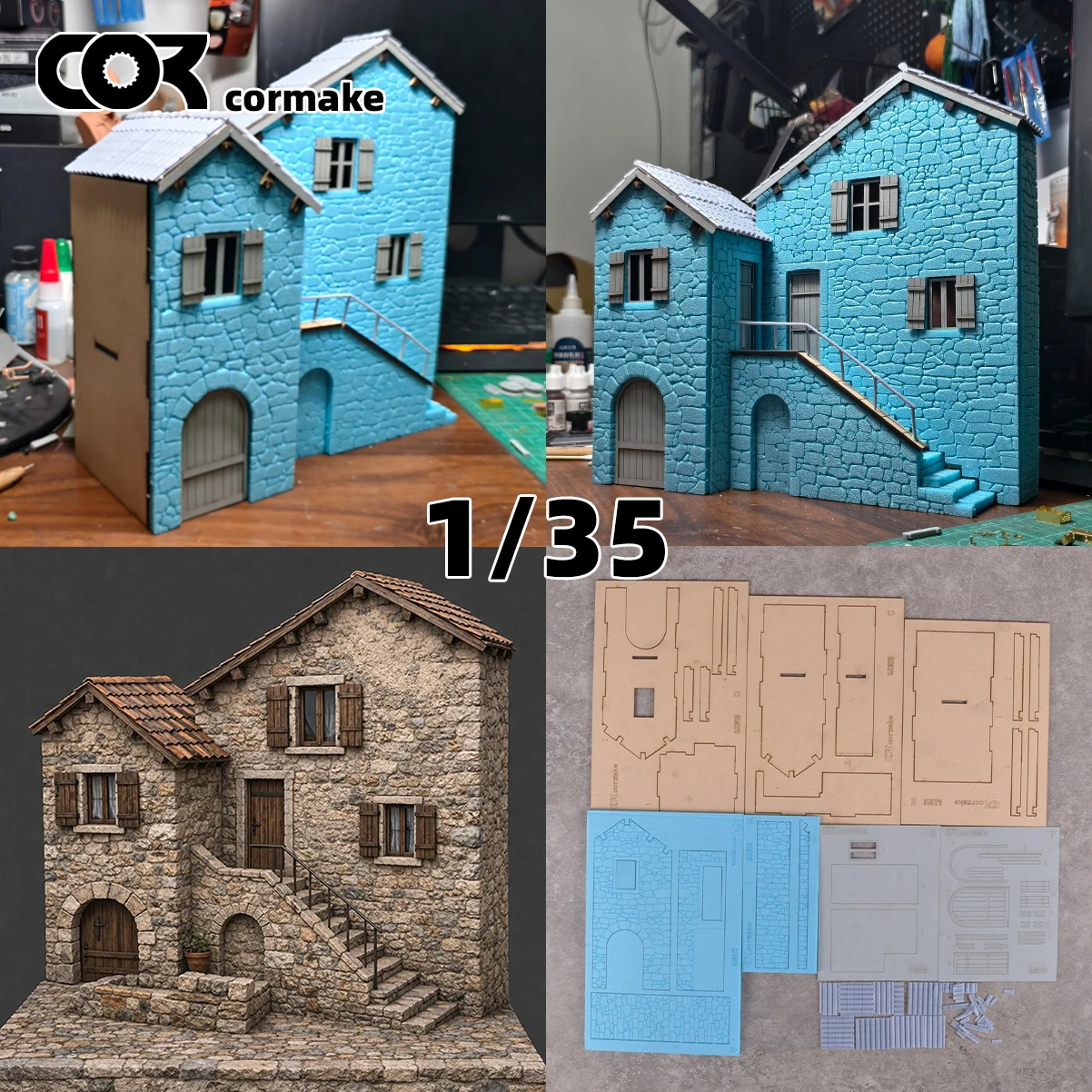 Maqueta arquitectónica en miniatura, arquitectura de edificios, vivienda de piedra, casa de piedra del antiguo mundo, diorama, kit de modelo a escala 1/35