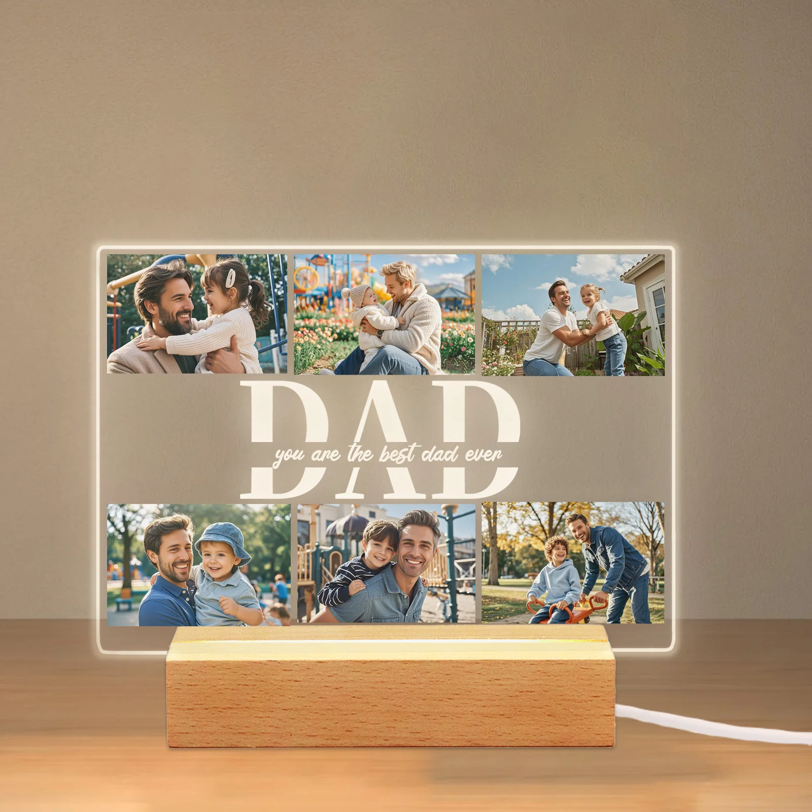 Personalized Photo Acrylic Plaque Custom Fathers Day Night Light Gift Unique Photo Frame Lamp Dad Birthday Present Home Decor