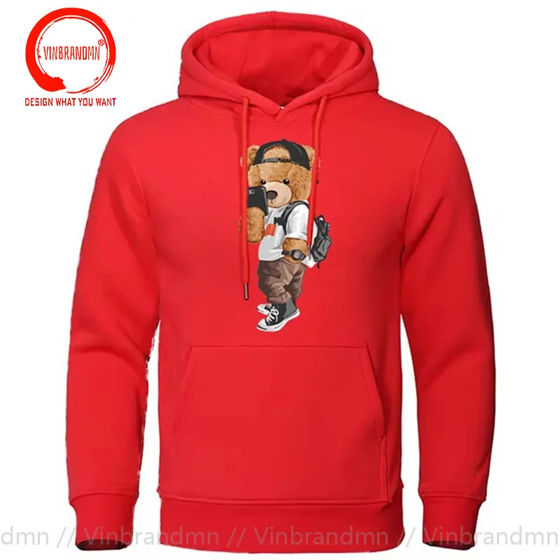 Mr. Bear Who Took A Selfie In The Street Clothes Mens Hip Hop Loose Hoodies Warm O-neck Hoody Pullover Streetwear Men Sweatshirt