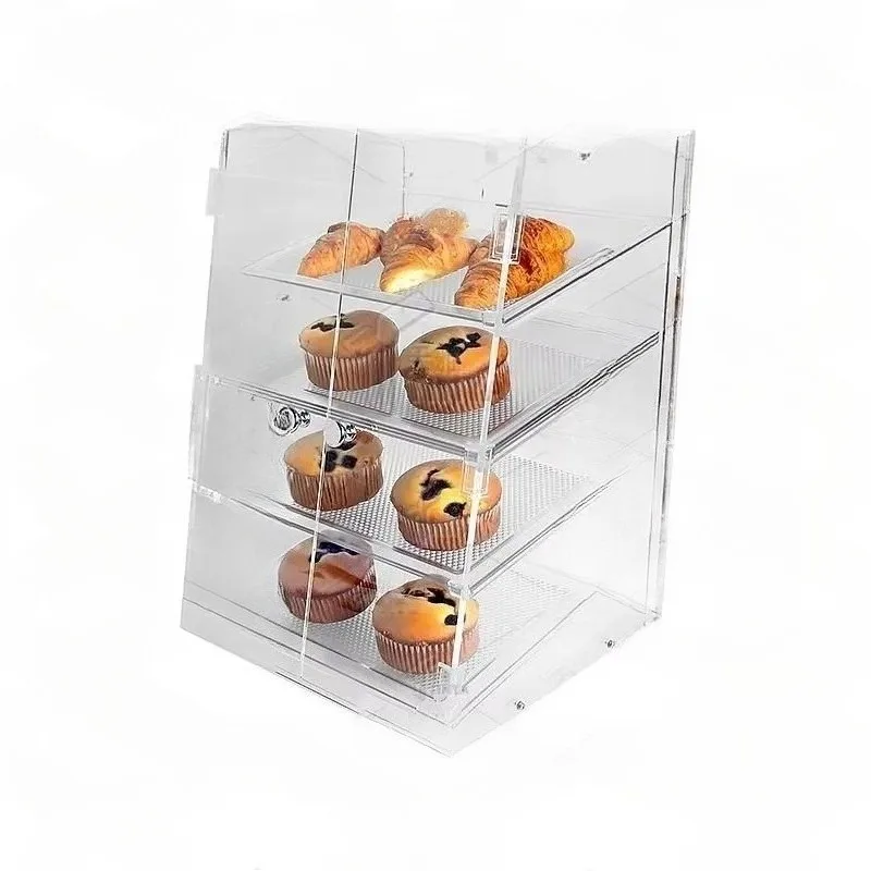 for 4 Tier Acrylic Pastry Stand Transparent Bread Display Cabinet for Donut Cookie Cake Bakery