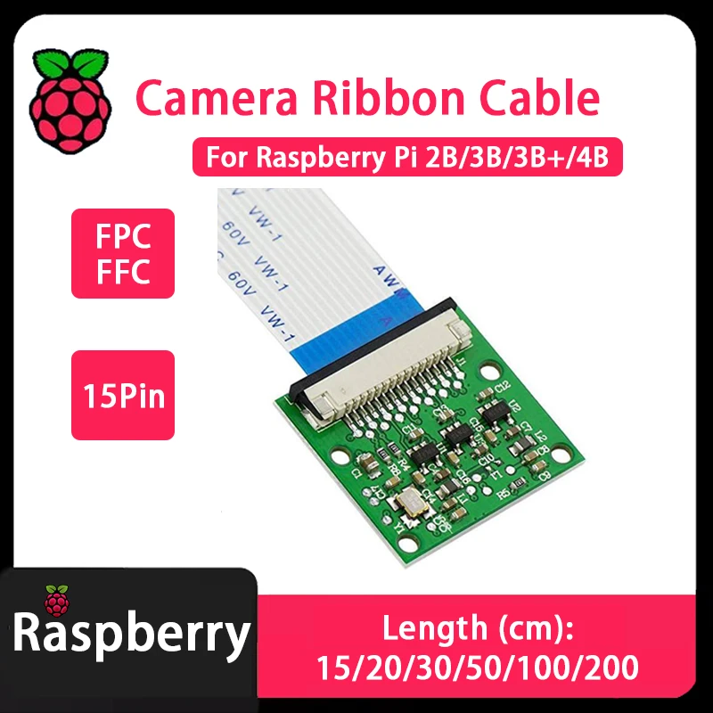 كاميرا راسبيري بي 15Pin كابل مسطح مرن 15/20/30/50 سنتيمتر تمديد كابل FFC تمديد لراسبيري بي 2B 3B 3B + 4B