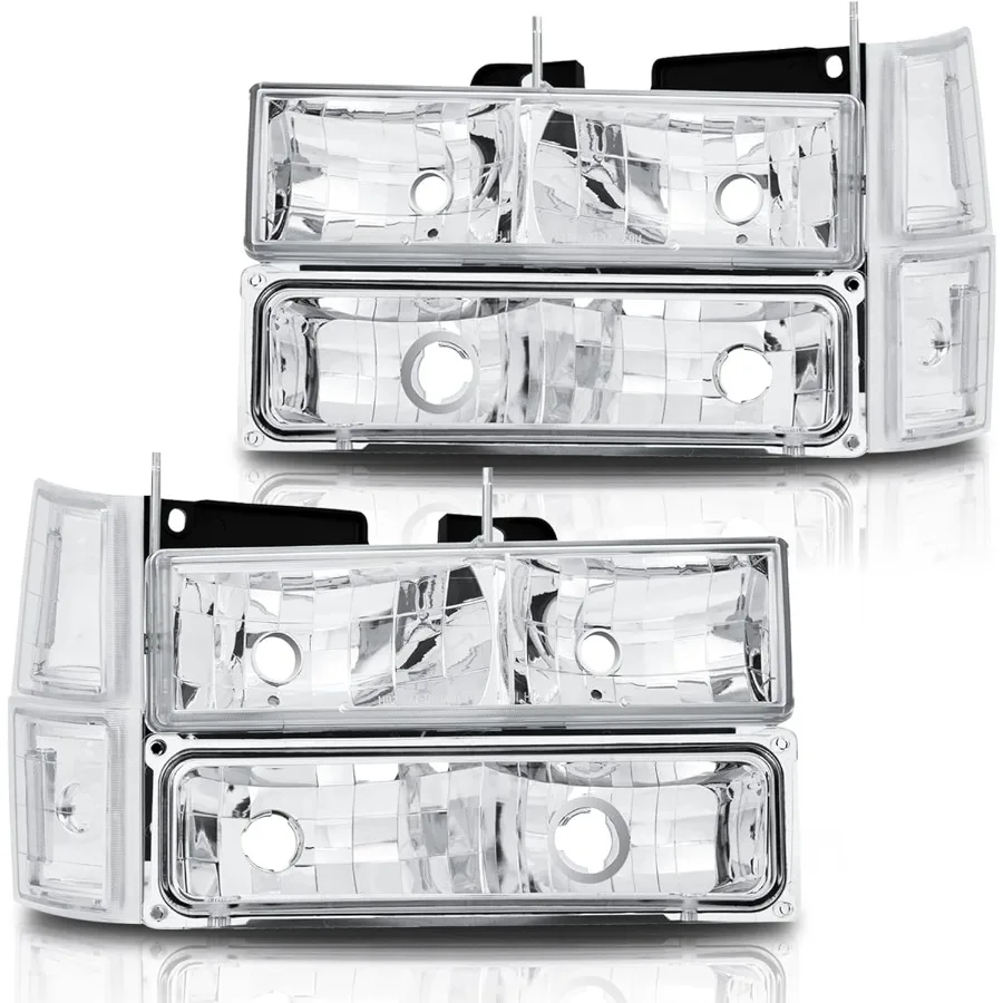 

Фары в сборе для 19941999 OBS Chevy Silverado C K 1500 2500 3500 для пригородных и Tahoe с фарой бампера, хромированный корпус Cl