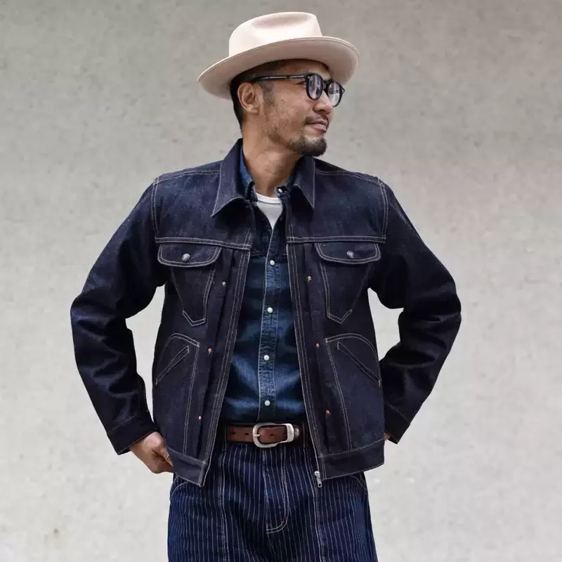Sauce Zhan 539XX Herrenjacke Vintage Regenbogen Sanforized Selvedge Jeansjacke 24MJZ Klassisches Design 14,5 Oz Regular Fit