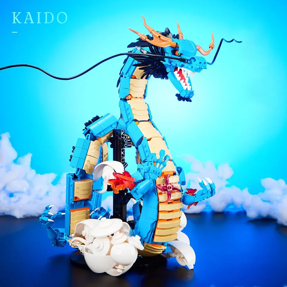 MOC One Anime Piece Building Blocks Kaido Dragon Bricks Model DIY Assemble Blue Dragon Figures Toys For Children Collection Gift