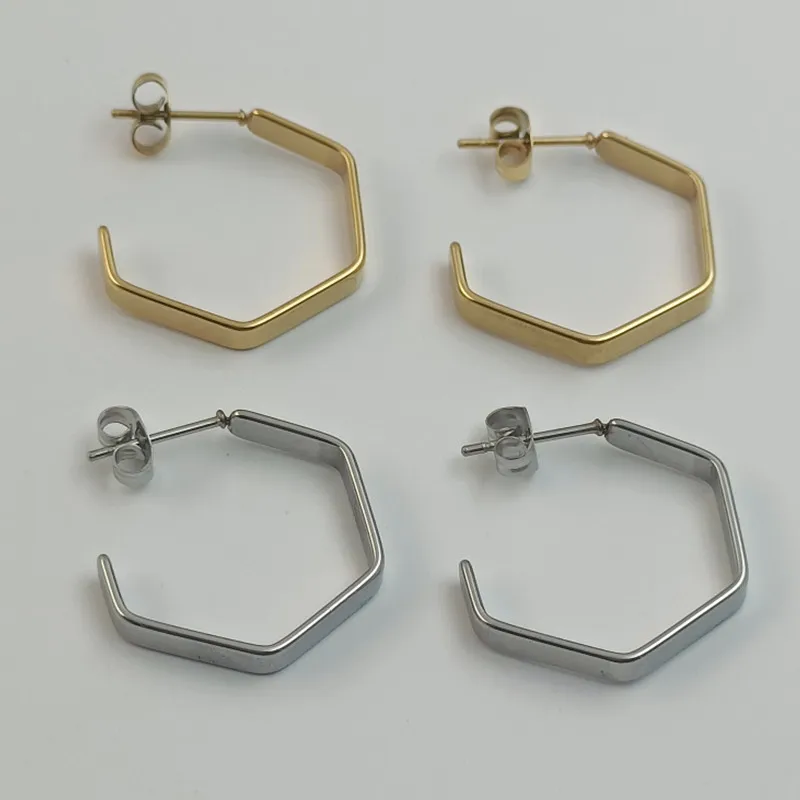 Chic Stainless Steel Earrings For Women 18K 14K Gold Plated Irregular Hexagon Earring Geometric Ear Hoops 925 Silver Ear Huggie