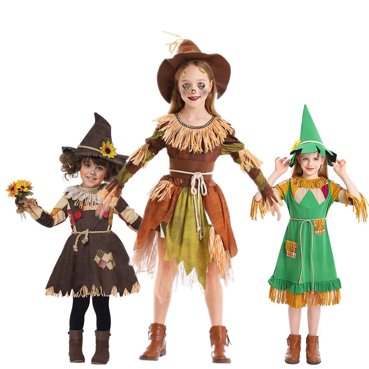 

Halloween Kids Wizard Scarecrow Pumpkin Patch Scarecrow Joker Cosplay Costume Children's Day Party Circus Clown Gown Witch Dress