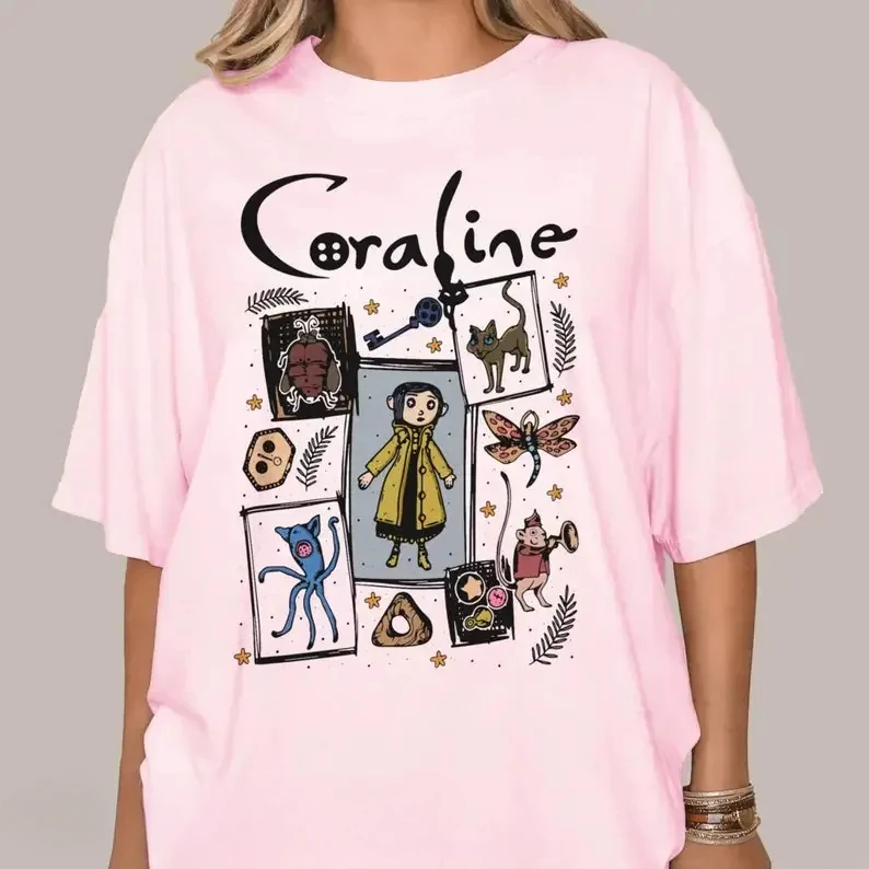 Coraline Shirt Halloween Coraline Shirt Spooky Best for Coraline Movie Vintage Retro Horror Graphic Print Adult Tee Cotton Shirt