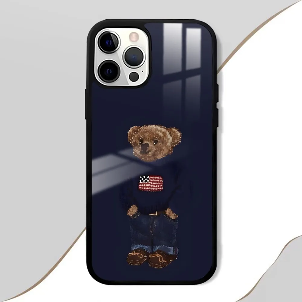 P-PoLOES-Coque de téléphone ours de luxe, design de mode, coque rigide pour iPhone 16, 15, 14, 13, 12, 11 Pro, XS Max, Mini Plus