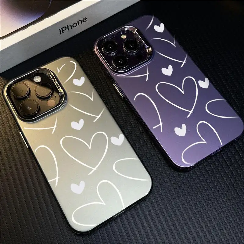 

Love Heart Print Case For Samsung A55 A35 A54 S24 Plus S22 S23 Note 20 Ultra S20FE A14 5G cover Black Pink Cat Fashion Hard Capa