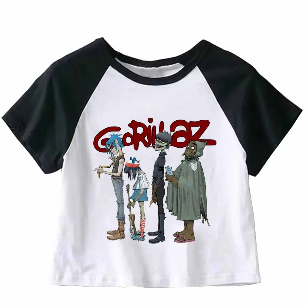 Gorillaz Print T-shirts Summer Women Casual Fashion Vintage Harajuku Streetwear Hip Hop Top O-Neck Short Sleeve Crop Top Tees