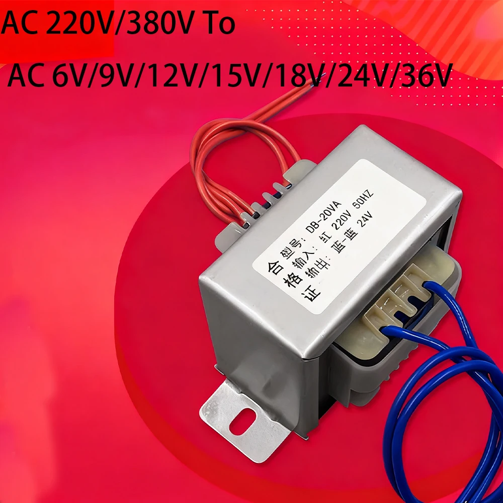 1Pcs Power Transformer DB-20VA/W  AC 220V/380V To 6V/9V/12V/15V/18V/24V/36V AC 50Hz Pure Copper Core Flame Retardant Plastic
