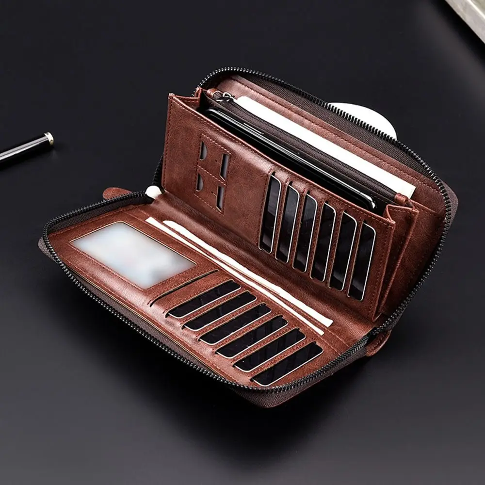 Portable Clutch Bag Large Capacity Leather Bag RFID Blocking Men's Long Zipper Wallet Credit Card Holder Purse