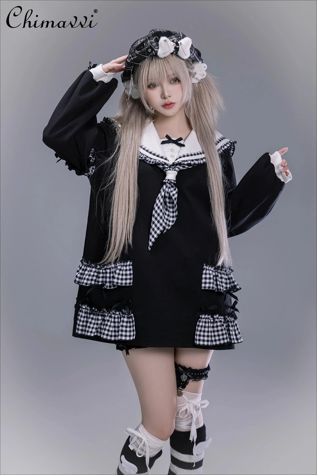 일본 스타일 귀여운 리본 스웨트셔츠 2025 가을 신상 로리타 긴팔 루즈핏 카와이 Y2K 풀오버 여성 상의