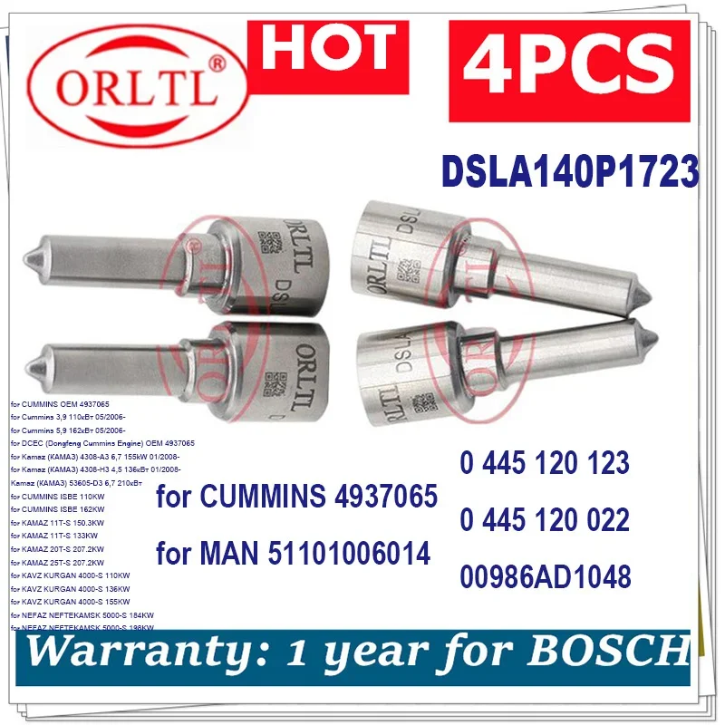 DSLA140P1723 0433175481 For CUMINS 0445120123 4937065 098AD1048 0 445 120 123 Diesel Parts Fuel Injector Nozzle 4PCS