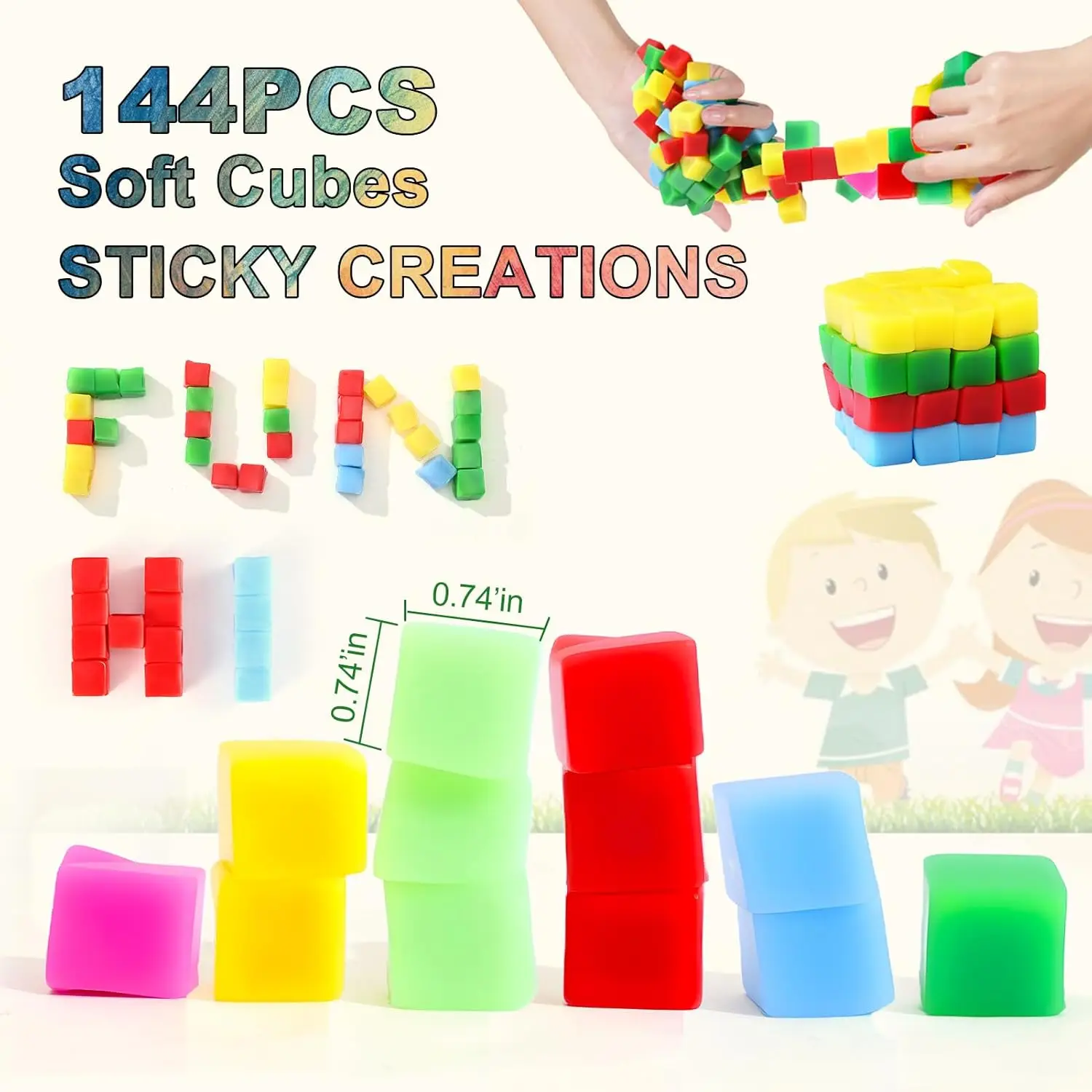 144PCS Sticky Stacking Cubes for Kids - Mini Squishy Cubes Sensory Toys for Toddler, Non Toxic Preschool Jelly Blocks for Buildi
