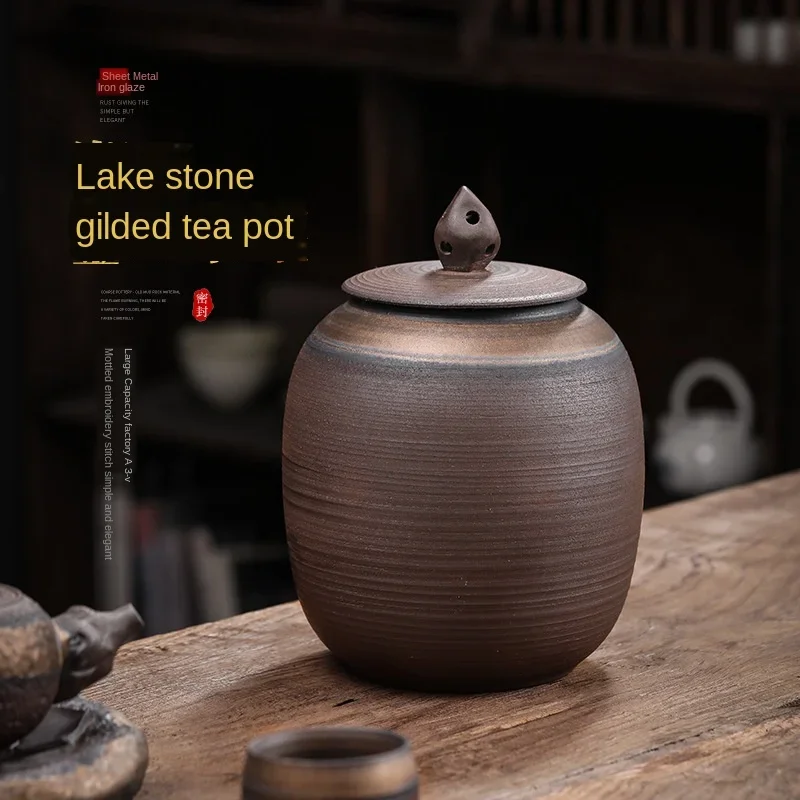 Manual Stoneware Vintage Pu-Erh Tea Is Used Gilded Large Sealed Ceramic Storage Tank Tea Jar Tea Box Ceramic Jars with Lids Tea