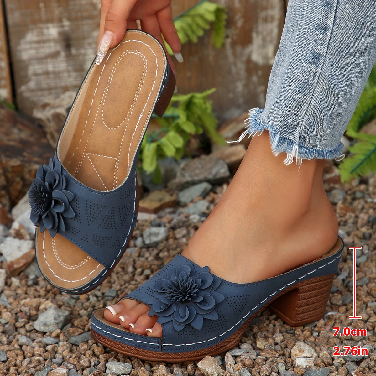 

2025 New Women High Heels Slip on Sandals Summer Casual Comfortable Shoes Women Elegant Low Platform Sandals