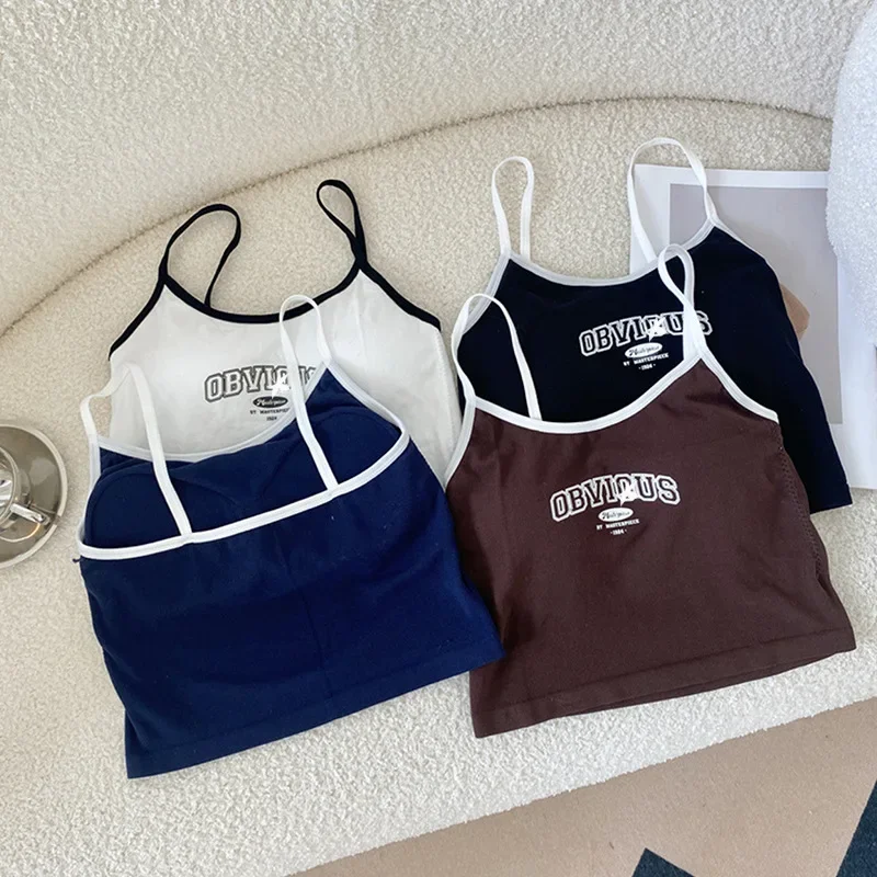 

Summer Hot Picture Printing Girl Student Spaghetti-Strap Camisole Top Sexy Outerwear Fixed Cup Chest Pad Chest Wrap Underwear Fe
