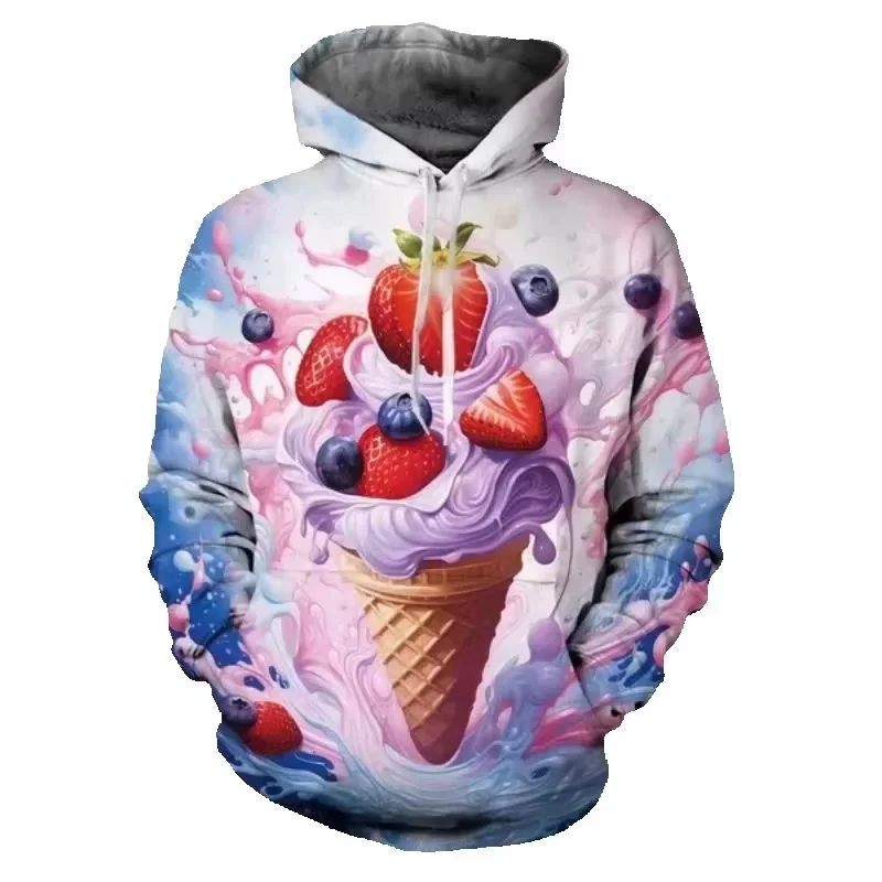 New Ice Cream Patterned Hoodies Autumn Fashion 3D Printed men's Hooded Pullover Casual Minimalist Design Harajuku men's Hoodie