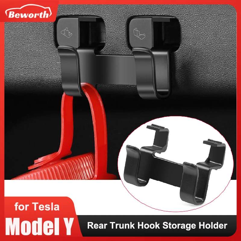 Rear Trunk Hook for Tesla Model Y 2023 Storage Holder for Luggage Sundries Bag Umbrella Hanger ABS Hooks Interior Accessories