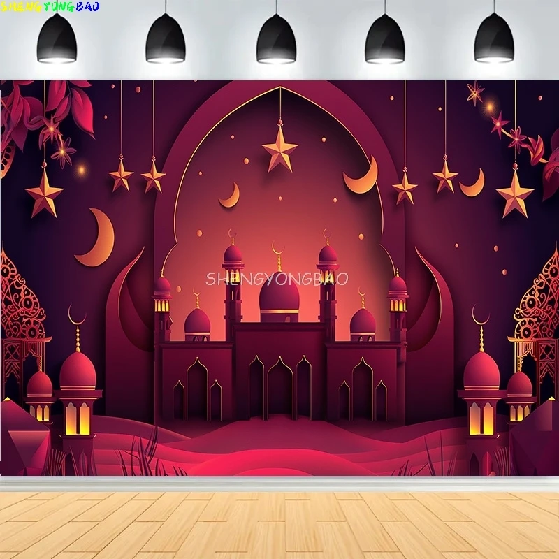 

Рамадан праздник блестящий золотой полумесяц лунные фонарики фон арабский исламский мечеть дворец фотографии фонов MO-08