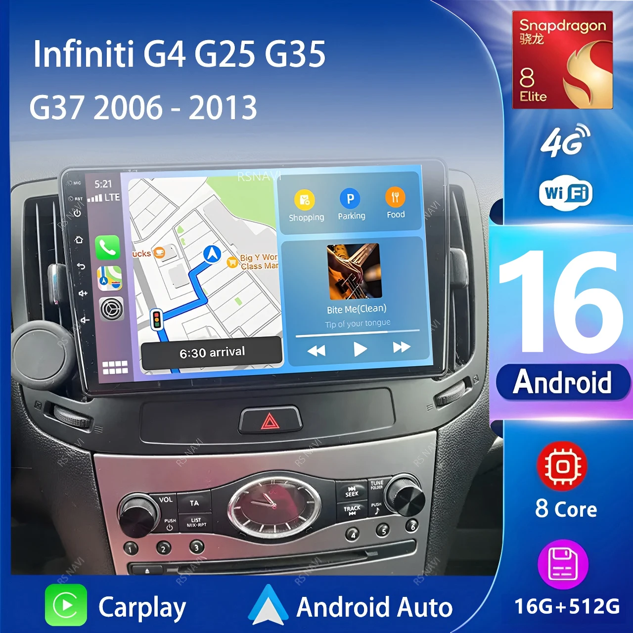 Android 16 Carplay Auto 2K Screen Car Radio BT Multimedia Player For Infiniti G4 G25 G35 G37 2006 - 2013 2 din Autoradio Stereo