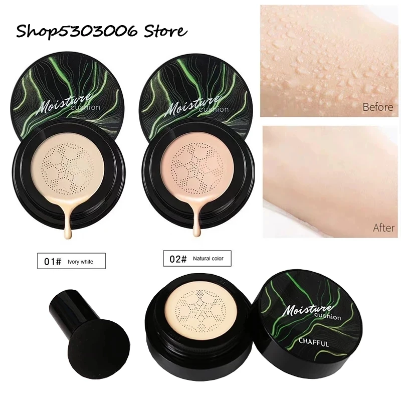 2Pcs Mushroom Head Air Cushion BB Cream Natural Moisturizing Foundation Concealer Whitening Oil-control Lasting Face Base Makeup