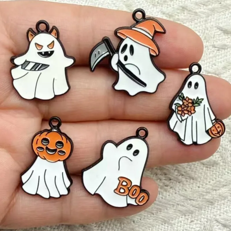 10pcs Cute Ghost Enamel Charms Brooch Halloween Spoof Pendants For Making DIY Cosplay Accessories