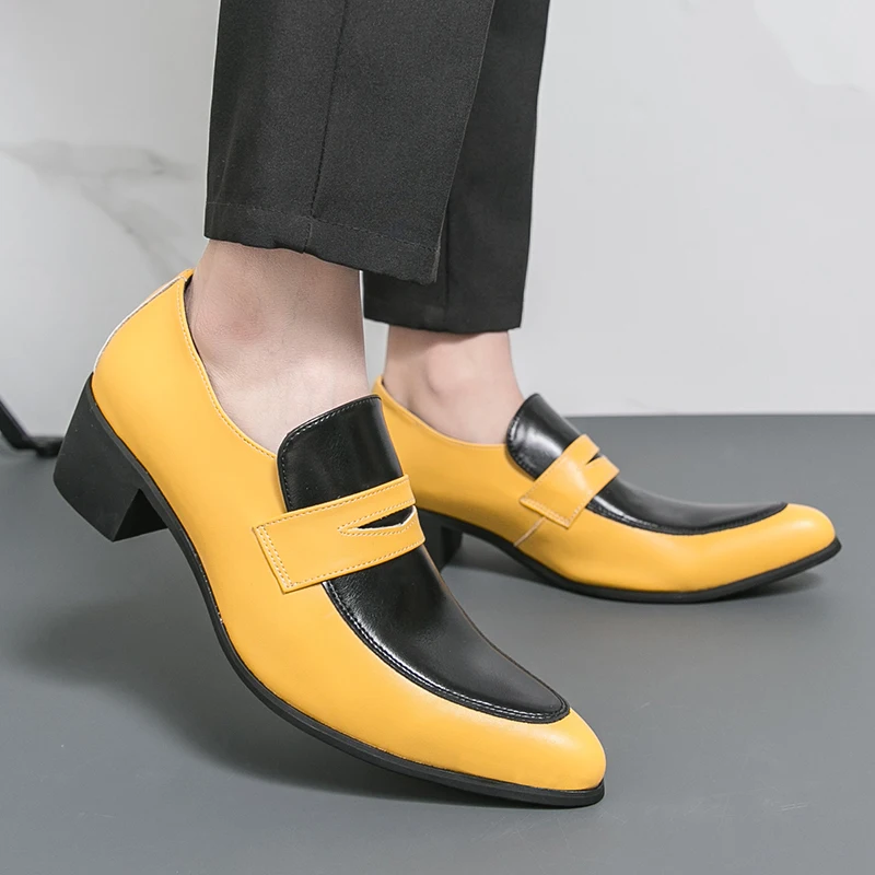 

Classic Loafers for Men High Heels for Height Increase Black and White Color Matching Spring New Comfortable Casual Leather Shoe