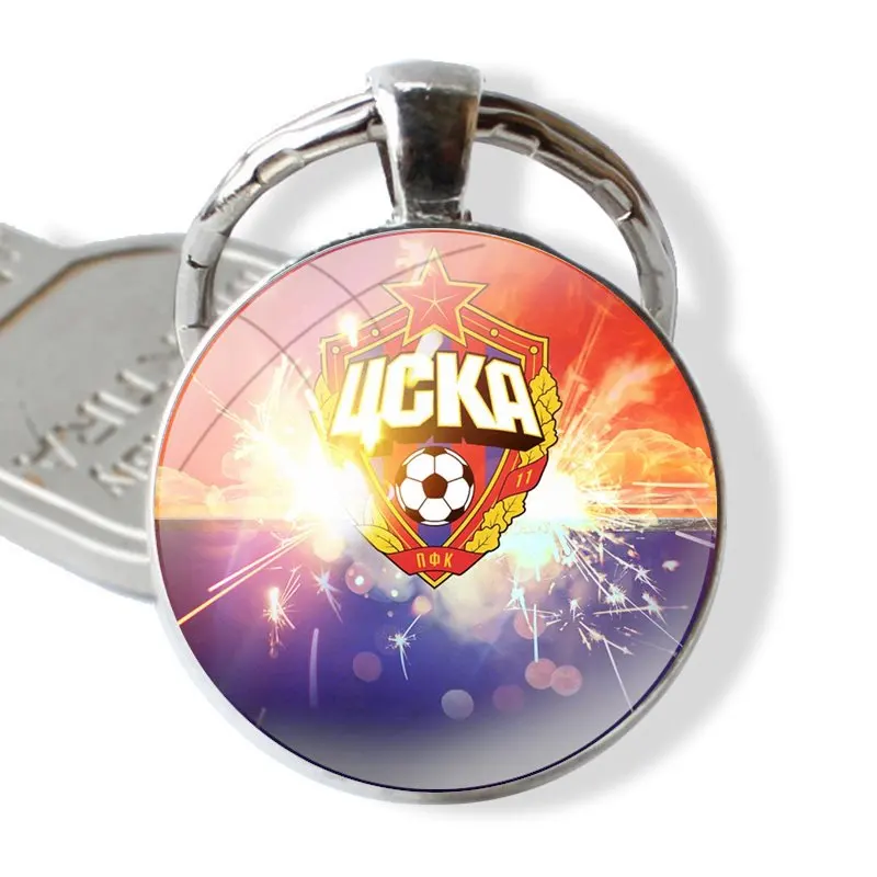 Keychain Handmade Glass Cabochon Key Ring Holder Pendant Key Chains PFC CSKA Moscow