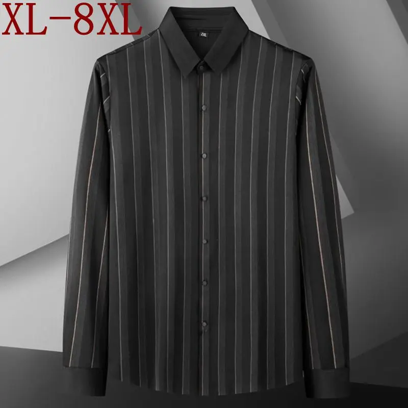 

8XL 7XL 6XL 2023 New Autumn Long Sleeve Striped Business Shirt Men High End Luxury Shirts For Men Oversized Loose Mens Clothing