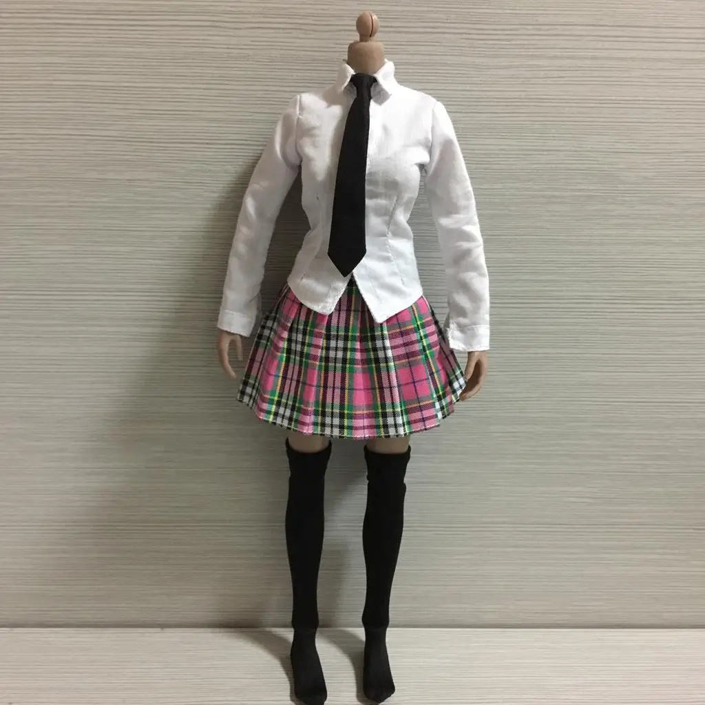 1/6 여학생 유니폼 셔츠 미니 스커트 타이 스타킹 세트 12" HT Phicen