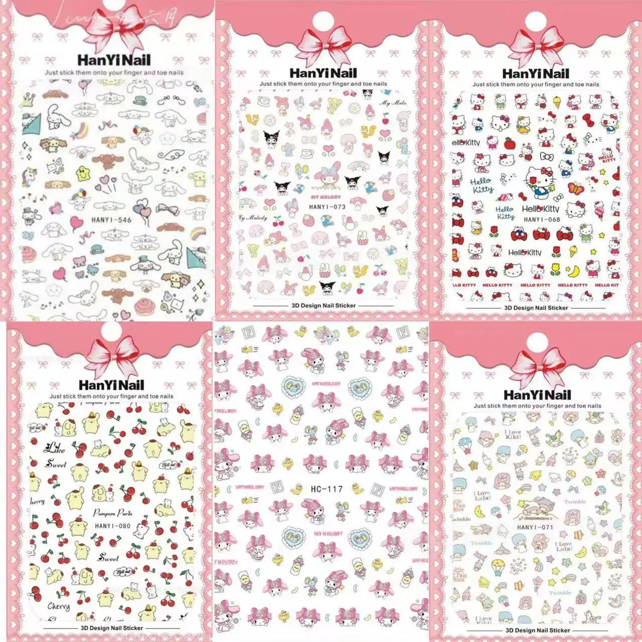 Kuromi Cute Nail Paste Cinnamoroll Hello Kitty Cartoon Girl Heart Nail Creative Design DIY Stickers Women's Nail Paste Paper