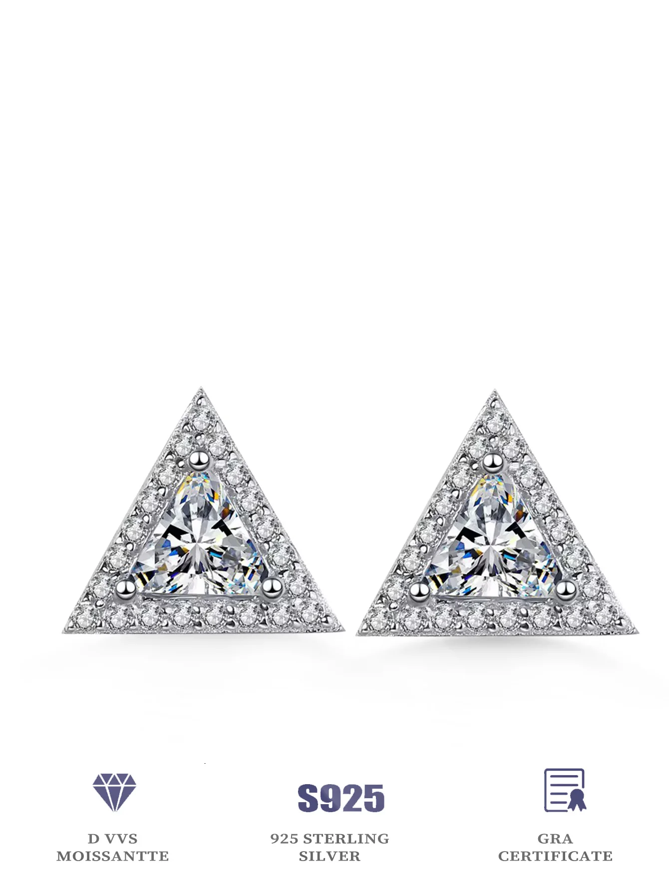 

Triangle Earrings 925 Sterling Silver Stud Earring 1ct Moissanite Earring for Women Wedding Earrings 2024