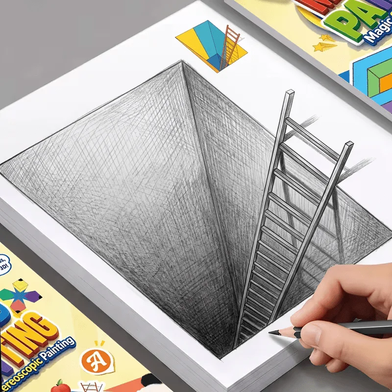 16 Sheets 3D Stereoscopic Painting Book for Beginners, Spatial Imagination Training Art Activity Relief Brain Teaser