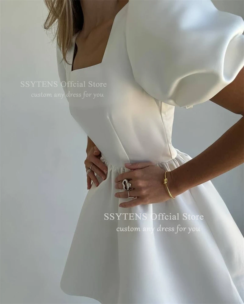 SSYTENS Elegant Ivory Short Wedding Dress Square Neck Silk Satin Bride Dresses 2025 Sleeveless Sexy Mini Bridal Gowns Customized