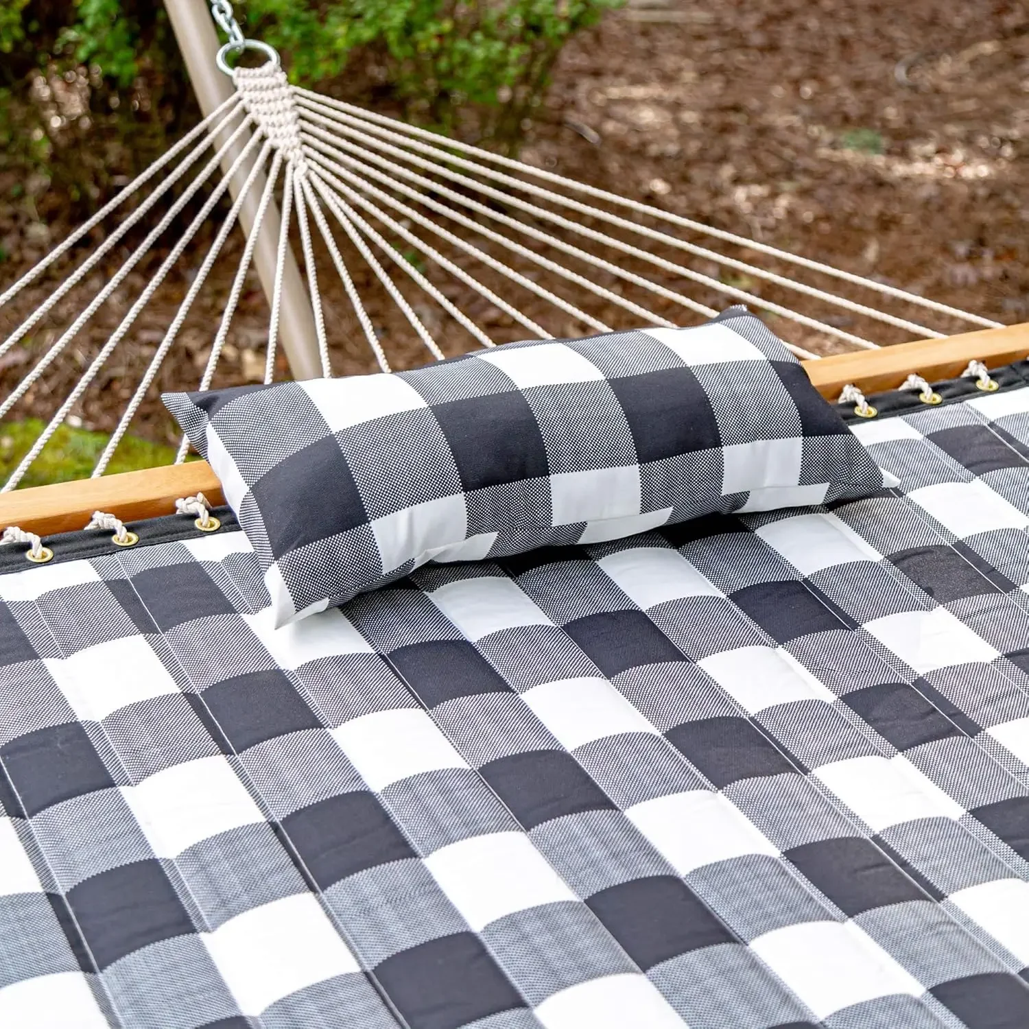 

Nordic Large 2-Person Quilted Hammock Castaway Living with Space Saving Knockdown Stand and Detachable Pillow - Buffalo Plaid