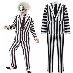 Movie Juice Beetle Cosplay Costumes Adult Unisex Black White Stripe Suit Uniform Halloween Clown Outfit Performance