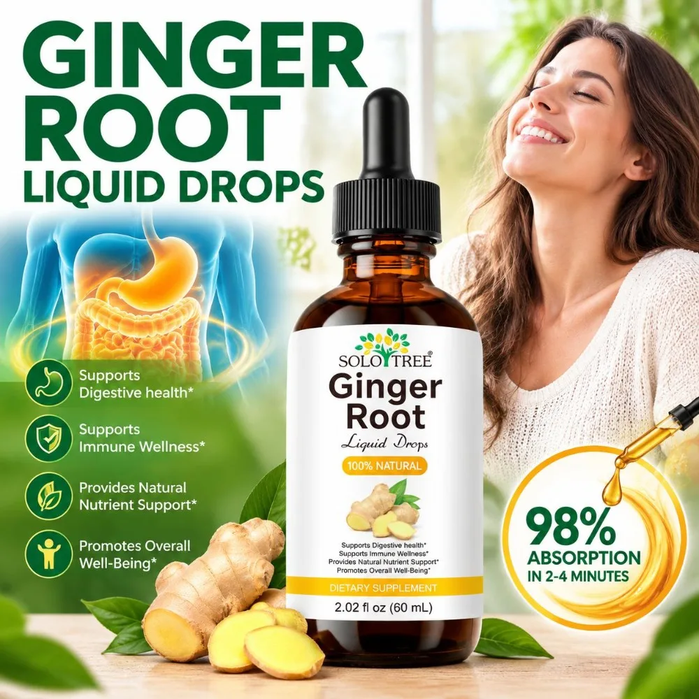Ginger Root Liquid Drops 500mg with Natural Ginger Extract Fast-Absorbing for Digestive Balance & Immune Wellness Support 60 ml