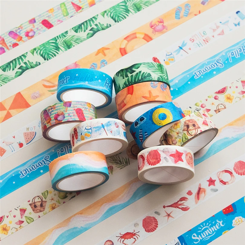 10Pcs Summer Washi Tapes Scrapbooking Supplies Masking Tape Seasons Washi Tape Set Kawaii Stationery Decorative Adhesive Tape