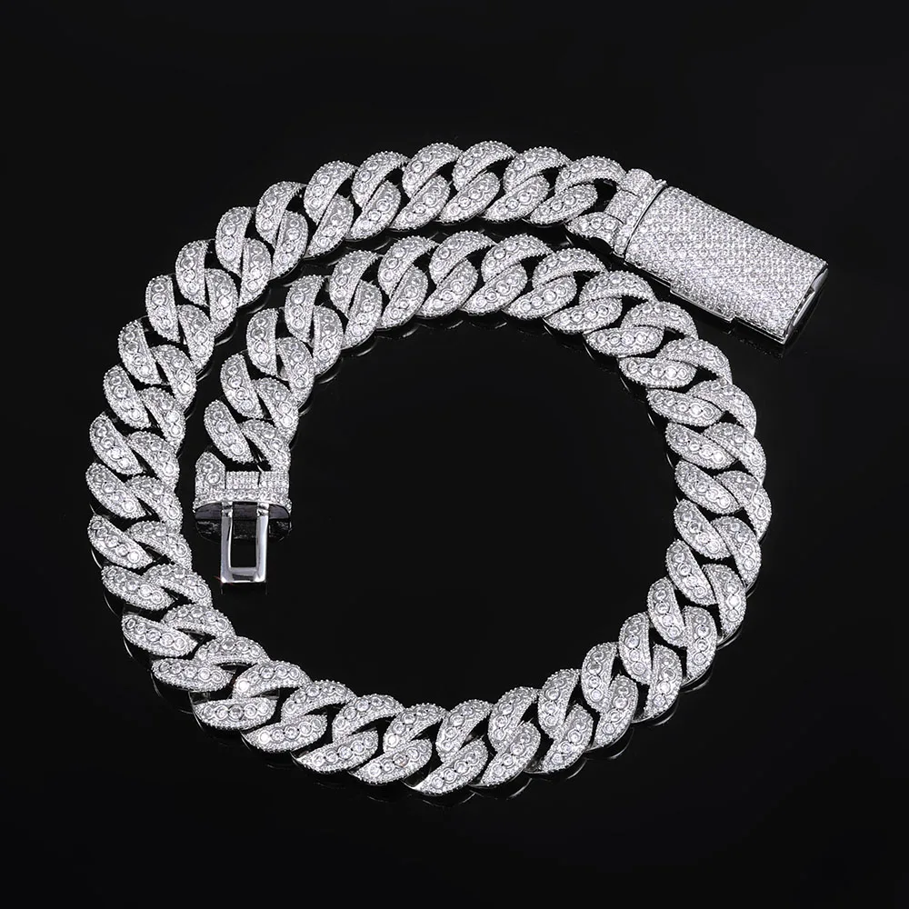 

HHIOK Customized 18mm Wide And Thick Cuban Necklace Iced Brass 5A Cubic Zirconia Long Buckle Design Exquisite Hip Hop Jewelry
