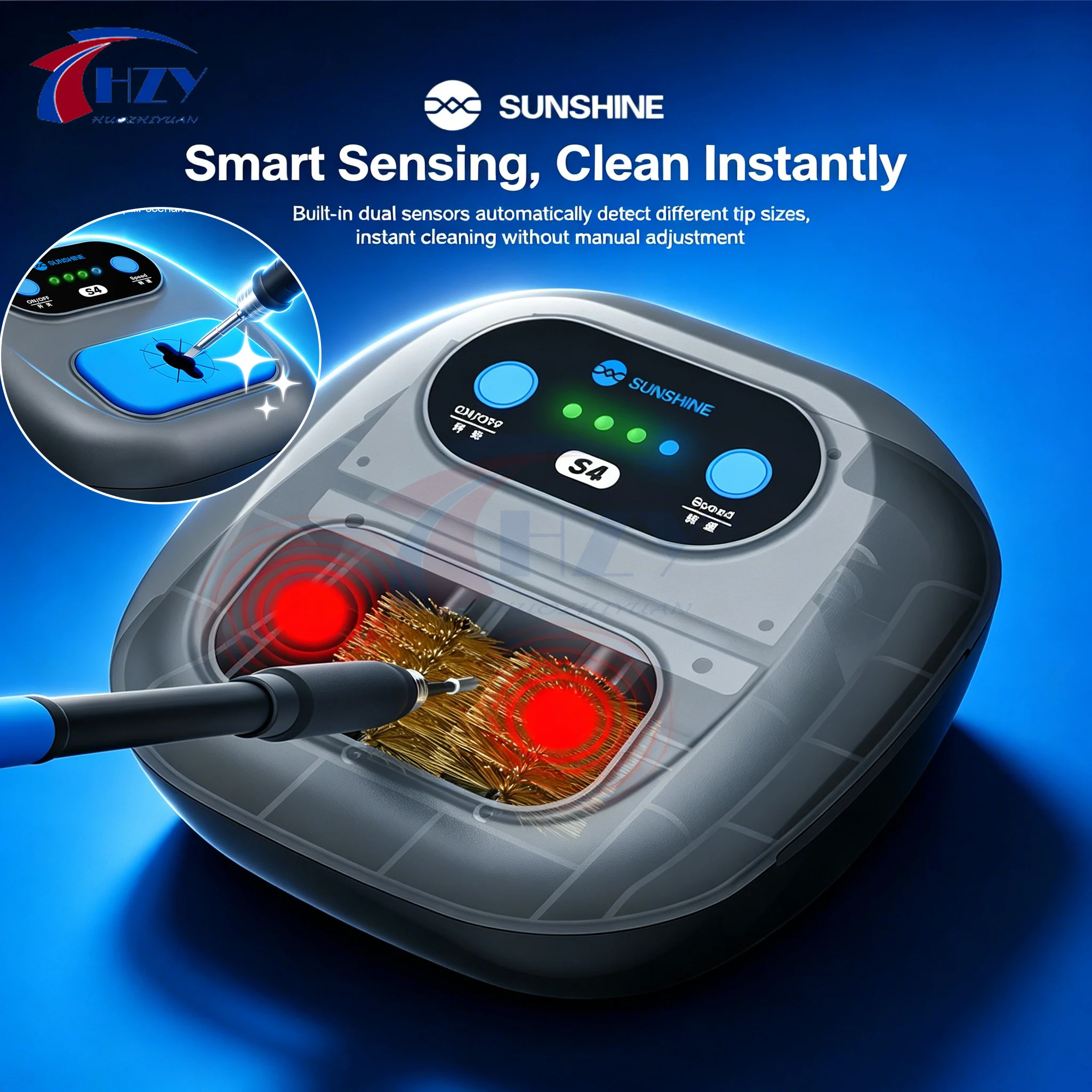 SUNSHINE S4 Smart Soldering Iron Tip Cleaner 3-Speed Dual Infrared Sensing for Welding Head Tin Slag Remove Cleaner Repair Tools
