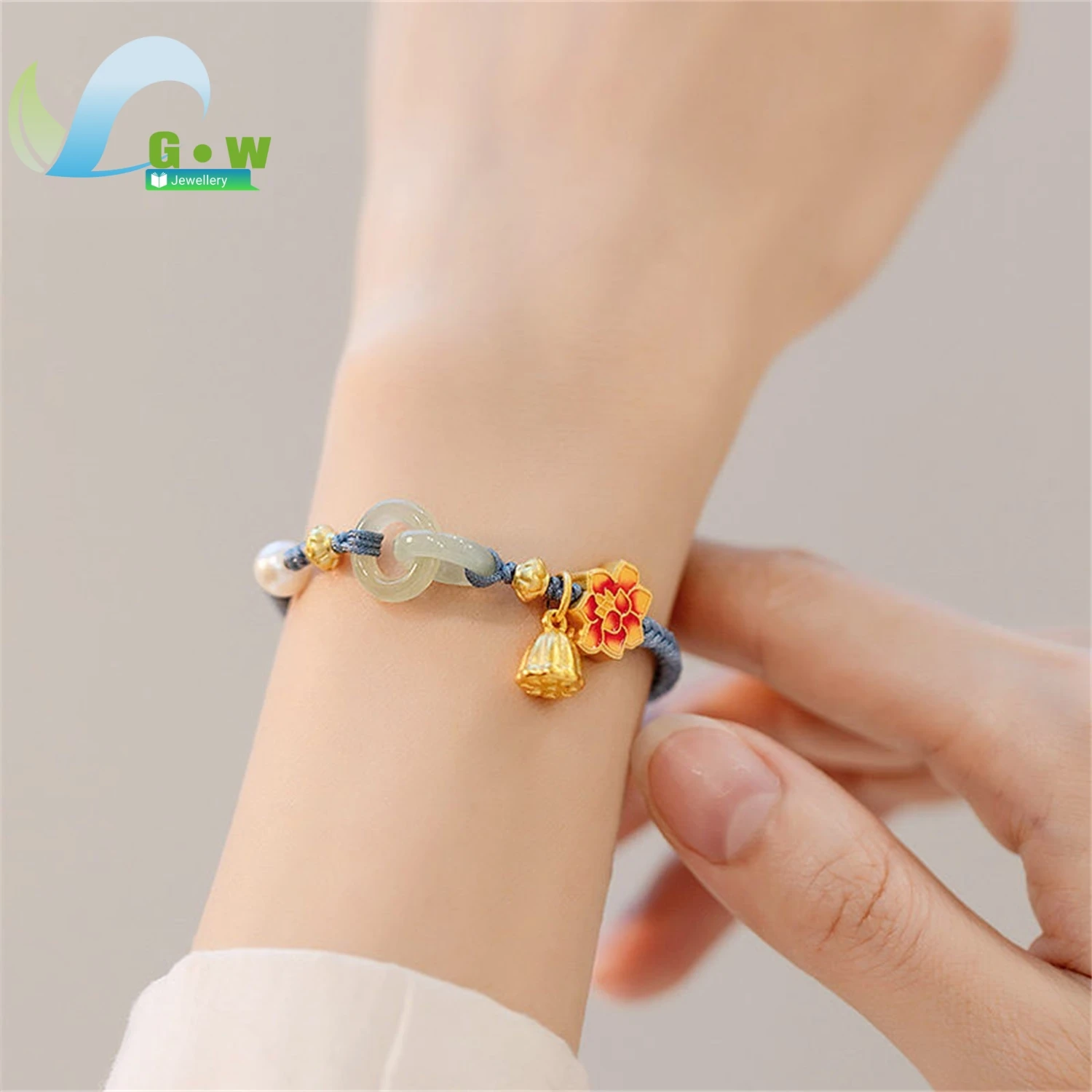 

Модный женский браслет из жемчуга и нефрита Хэтянь с переплетенной пряжкой мира, плетеный шнур, элегантный повседневный аксессуар для ювелирных изделий