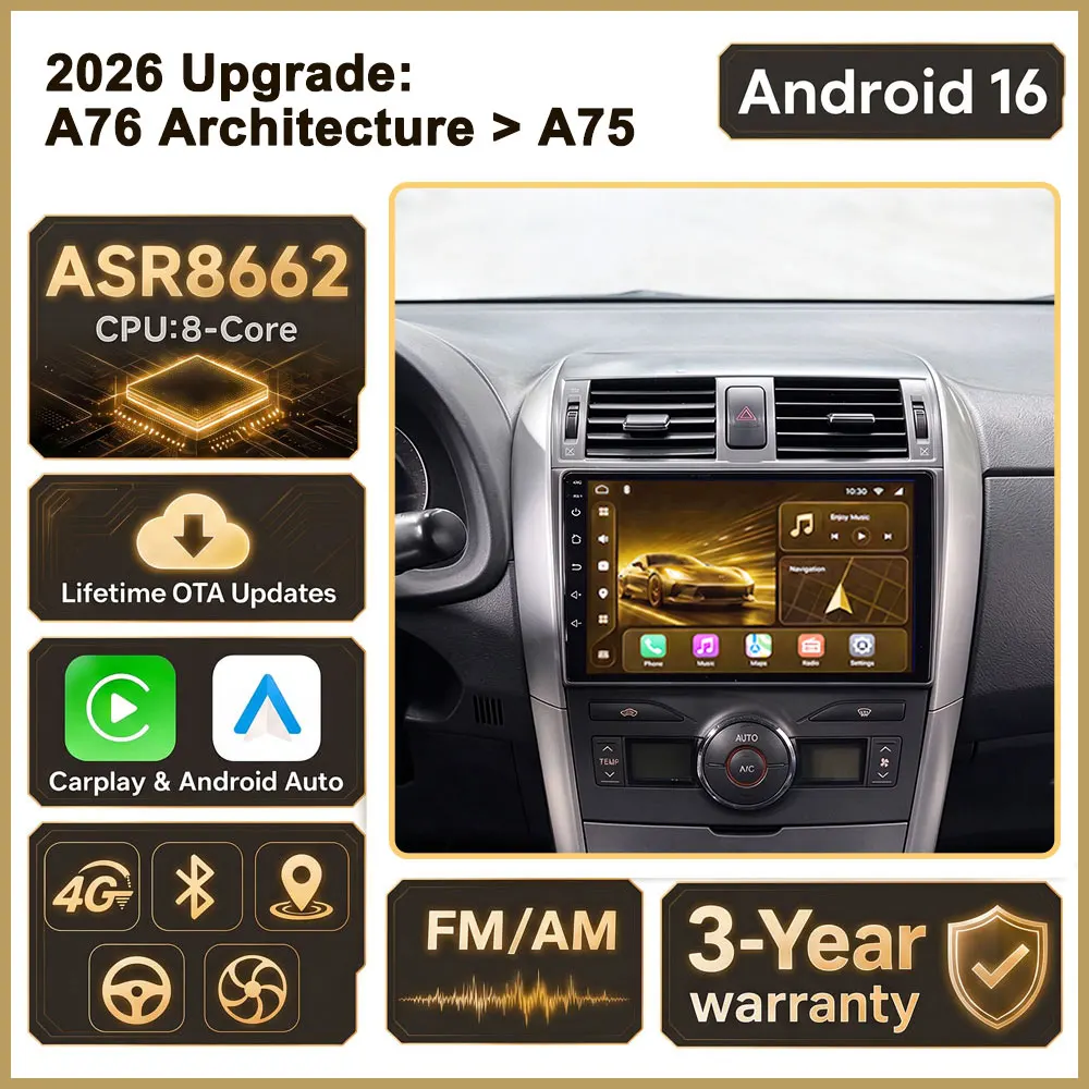 Cortex-A76 Octa-Core Android 16 For Toyota Corolla E140 E150 Auris 2005 2006 2007 - 2013 Car Radio GPS Multimedia Player GPS DVD