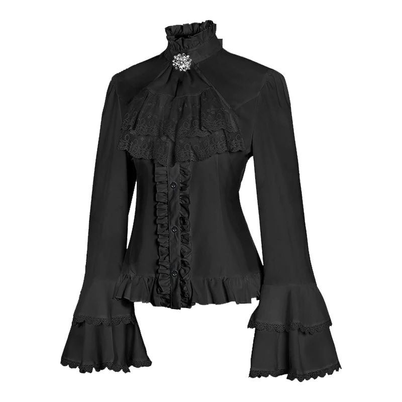 

Lace Shirt Ruffle High Collar Flare Sleeves Women Swallowtail Blouse Tops Tie Halloween Victorian Peasant Costume