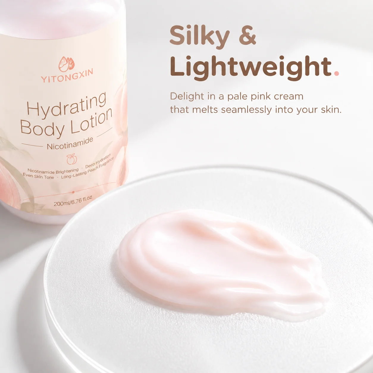 Peach Niacinamide Body Lotion Deep Hydrating Moisturizer Softens Dead Skin & Keratin Lightweight Silky