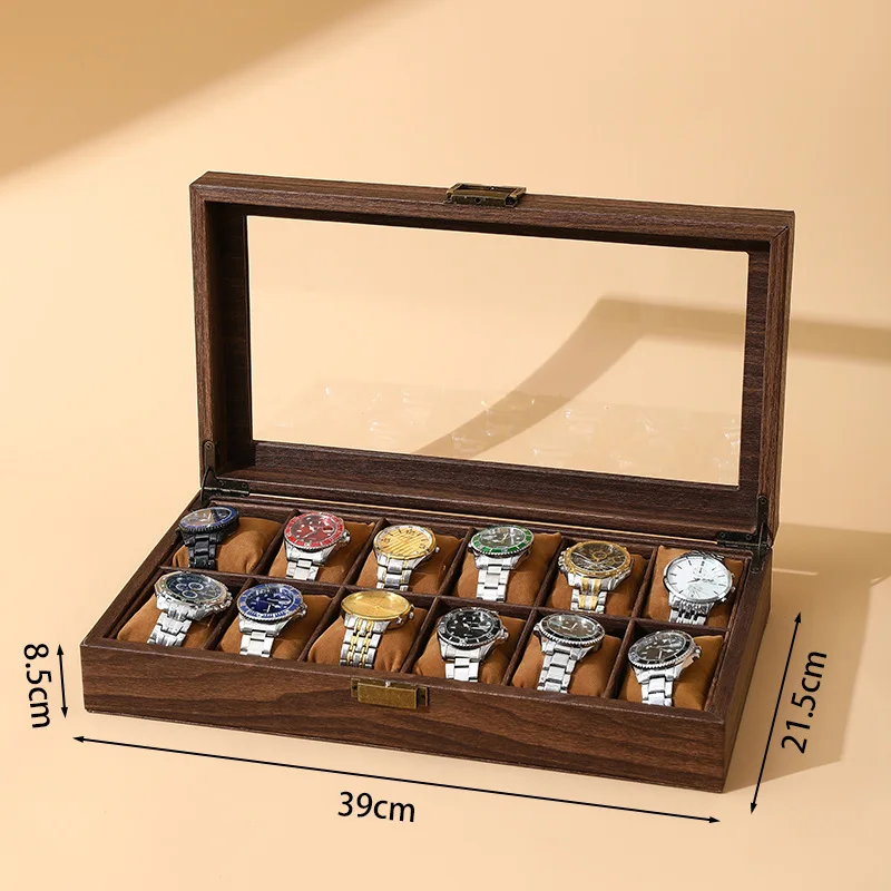 12Slots Eco-Friendly Leather Classic Best Selling Style Dust-Proof Watch Storage Display Box With Lock Transparent Window Watch Box