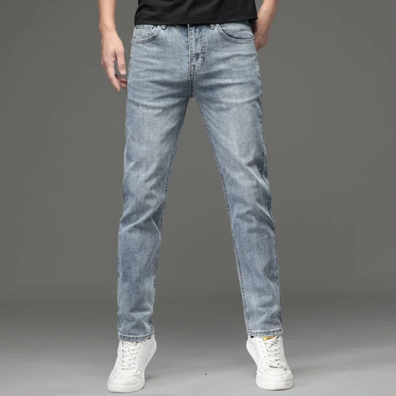 Spring Men Classic Business Jeans Slim Fit Straight Work Wear Vintage Denim Pants 2025 Fashion Casual Trousers Male Clothing